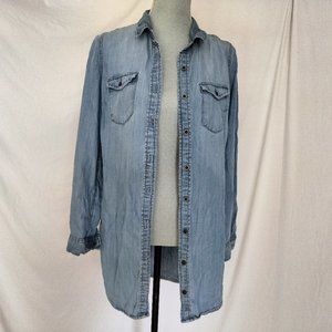 Life in Progress Women Blue Long Sleeve Top Front Pockets Button-Down Shirt xS